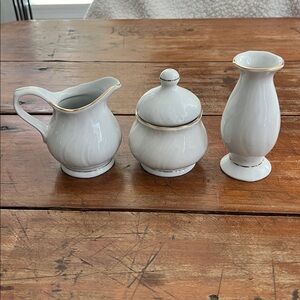 DC Jamestown China. Allegro - Gold Trim - Sugar Bowl, Vase, Creamer